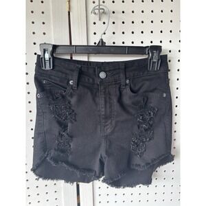 CARMAR Women's 25 Denim Jeans Black Distressed Cut Offs Raw Hem Ripped Stretch